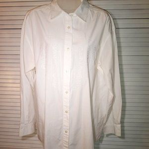 Eddie Bauer Embroidered Crisp White Button Down Women's Large